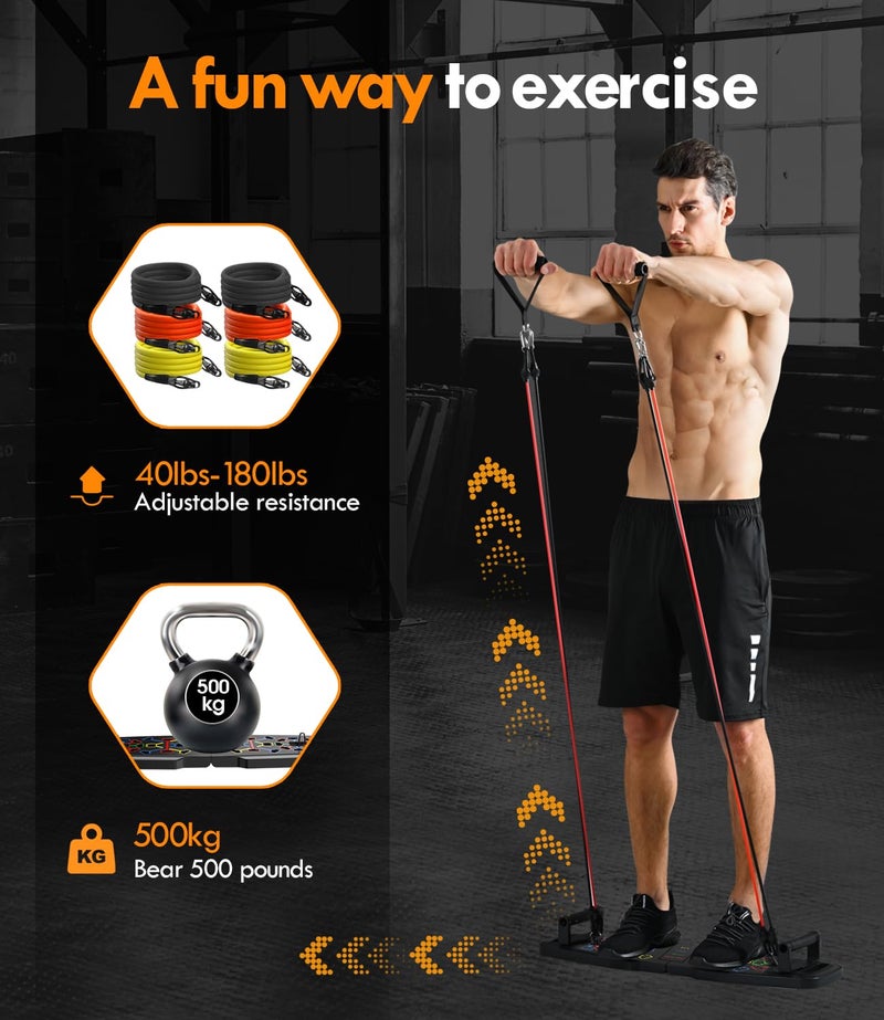 MQRW Push Up Board Home Gym Portable Exercise Equipment Pilates Bar and 20 Fitness Accessories with Resistance Bands and Ab Roller Wheel Full Body Workout at Home - Image 3